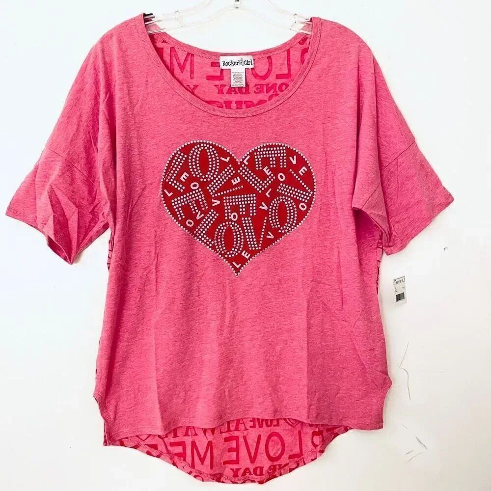 NWT Rocker Girl Sz XL Love Big Heart Graphic Short Sleeve High Hi Low T-Shirt